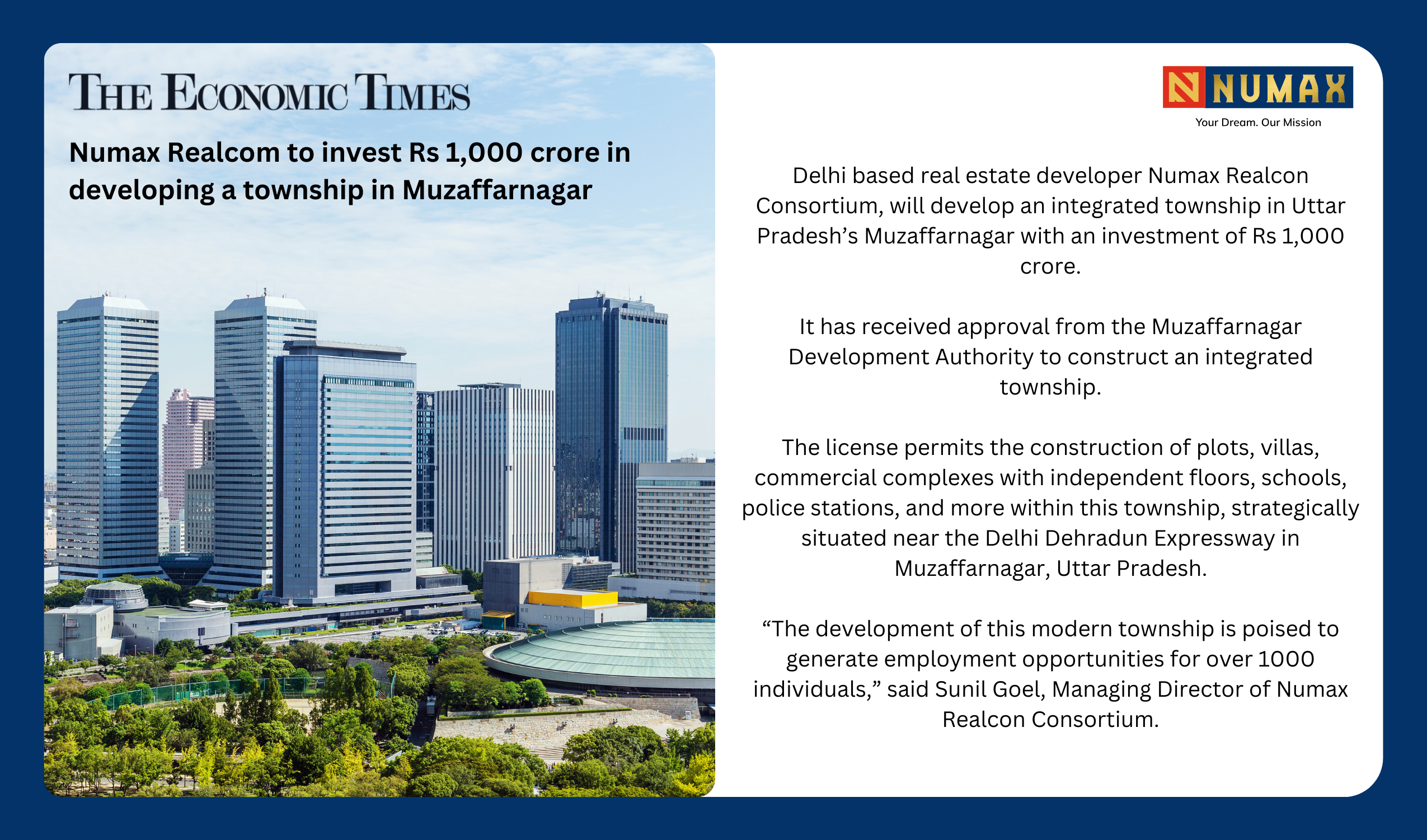 Numax Realcom to invest Rs 1,000 crore in developing a township in Muzaffarnagar